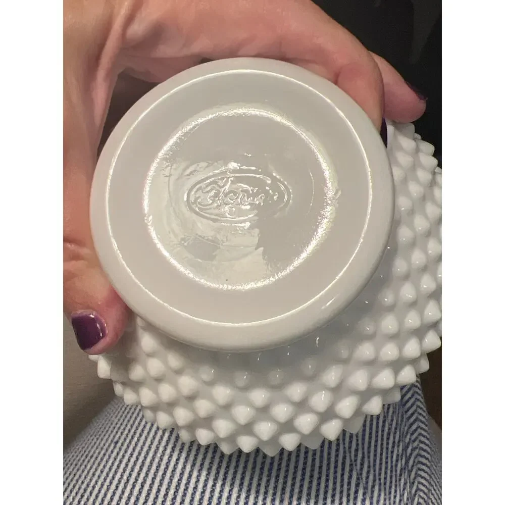 Vintage Trademarked  Fenton Hobnail 6” Double Crimped Top Vase